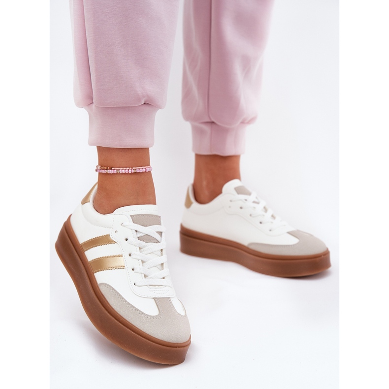 Evento Kvinders sneakers på platformen med Eco Leather White og Gold hvid 2