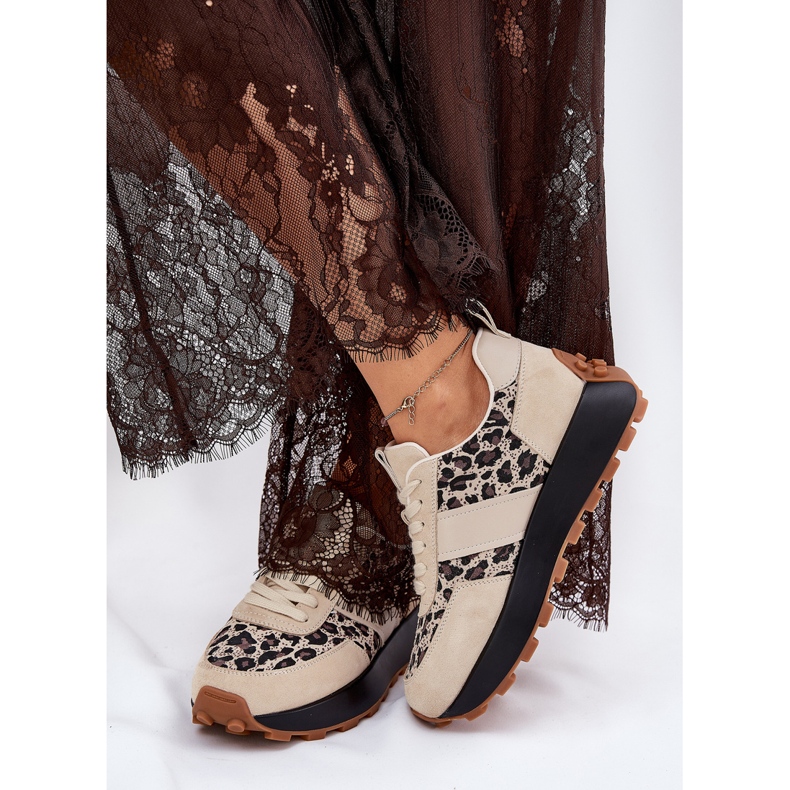 Kvinders ruskind sneakers på platformen leopard Vinceza 66793 beige 2