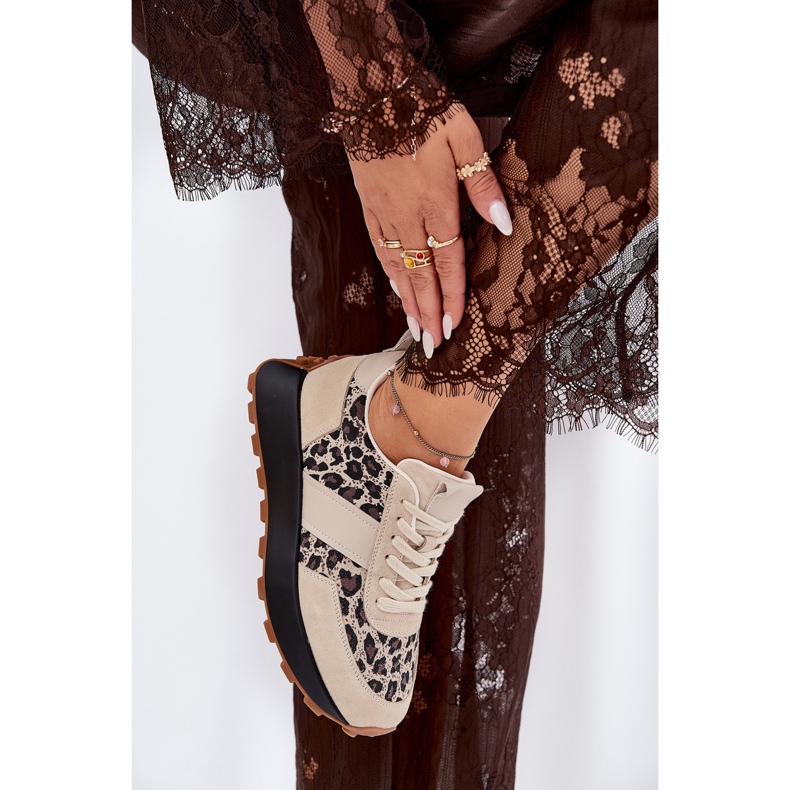 Kvinders ruskind sneakers på platformen leopard Vinceza 66793 beige 1
