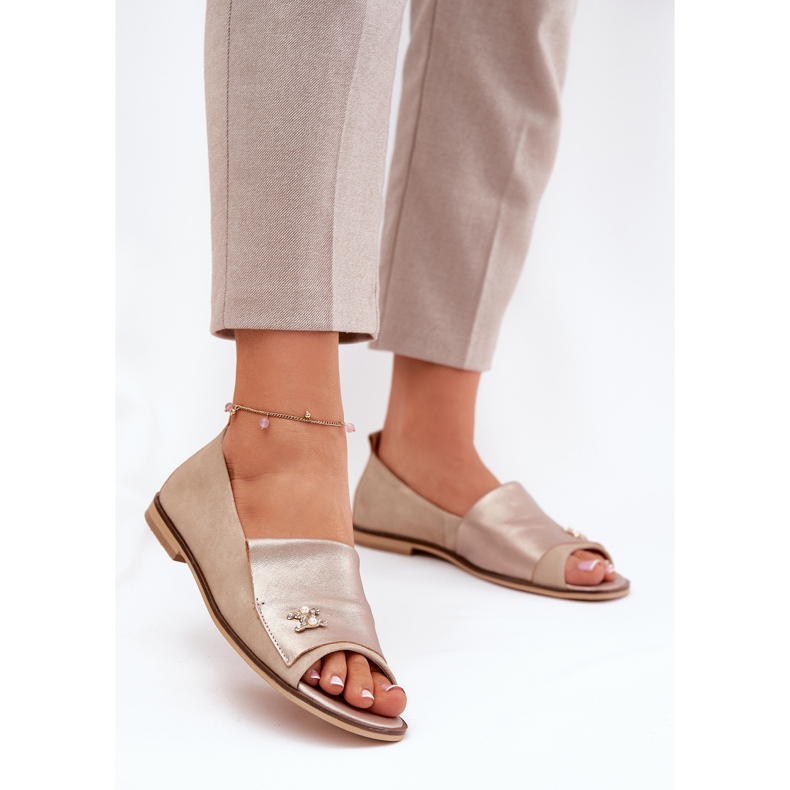 Læder elegante ballerinas med bare fingre Zazoo 1865 beige 2