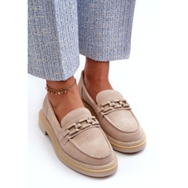S.Barski Kvinders fladhælede læder loafers med dekoration TW101 Light Beige 3