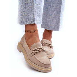 S.Barski Kvinders fladhælede læder loafers med dekoration TW101 Light Beige 2