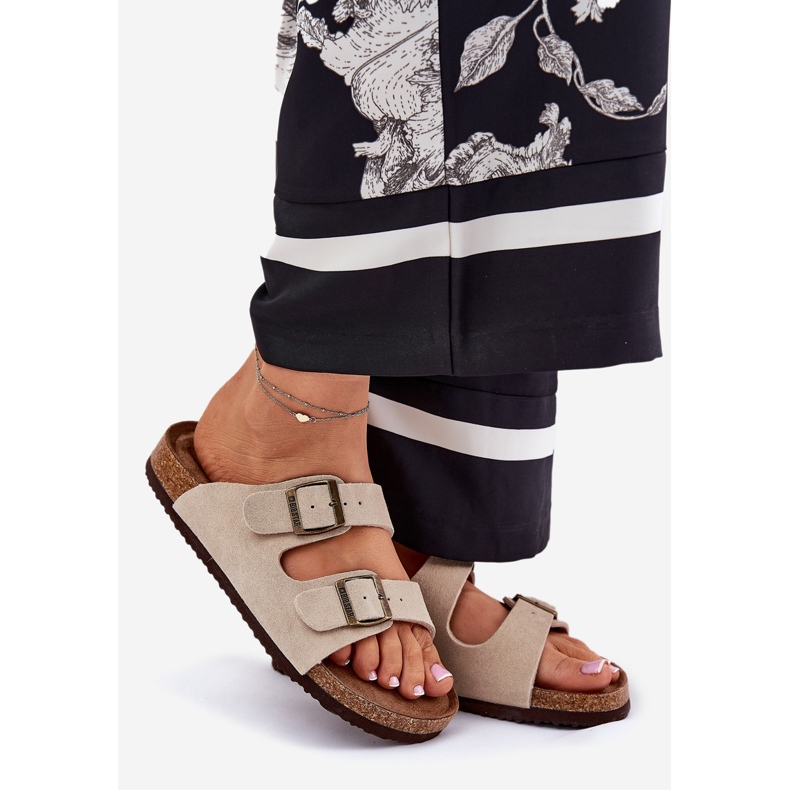 Big Star Kvinders ruskind flip flops med stor stjerne RR274A391 beige spænder 1