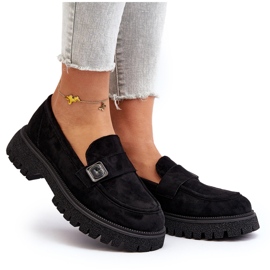 Vinceza Kvinders Eco-Elendary Black Moccasins med et dekorativt bælte og et læderindsats sort 4