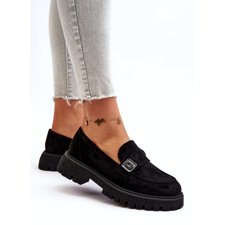 Vinceza Kvinders Eco-Elendary Black Moccasins med et dekorativt bælte og et læderindsats sort 2