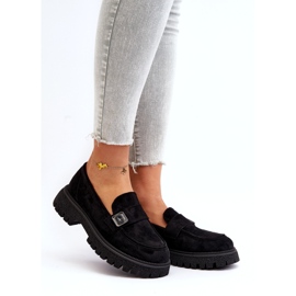 Vinceza Kvinders Eco-Elendary Black Moccasins med et dekorativt bælte og et læderindsats sort 1