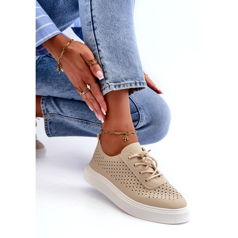 Openwork sneakers sneakers på den beige platform 3