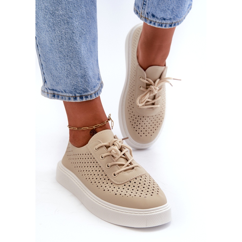 Openwork sneakers sneakers på den beige platform 2
