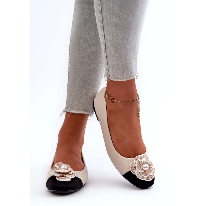 Seastar Kvinders ballerinas øko læder med dekorativ perle beige 4