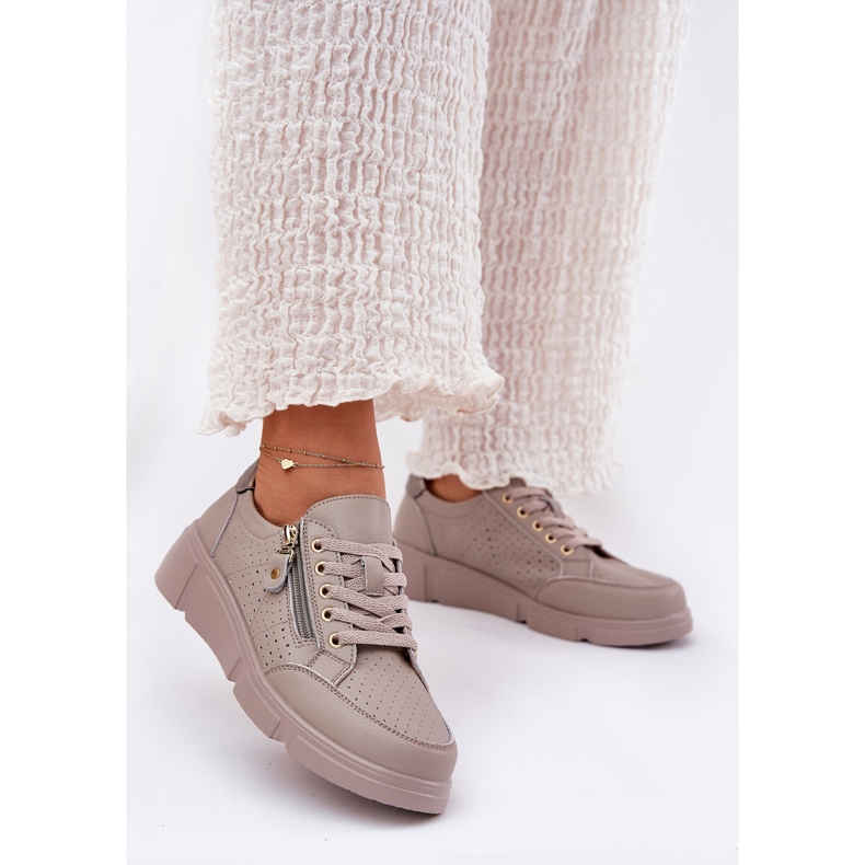 Vinceza Sneakers lædersportsko på platformen med Vincez Castle 88019 Dark Beige 2