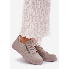 Vinceza Sneakers lædersportsko på platformen med Vincez Castle 88019 Dark Beige 1
