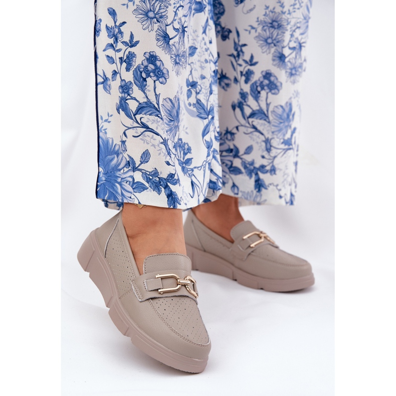 Vinceza Kvinders læder loafers med en gylden detalje Vincez 88007 mørk beige 2