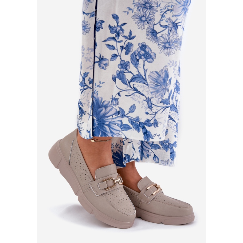 Vinceza Kvinders læder loafers med en gylden detalje Vincez 88007 mørk beige 1