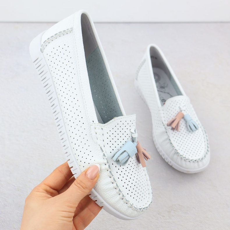 Kvinders Openwork Loafers med White Evento 5372 Fringes hvid 1
