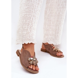 S.Barski Fladhælede kvinders sandaler med et ornament af S. barski Kv27-001 mørk beige 2