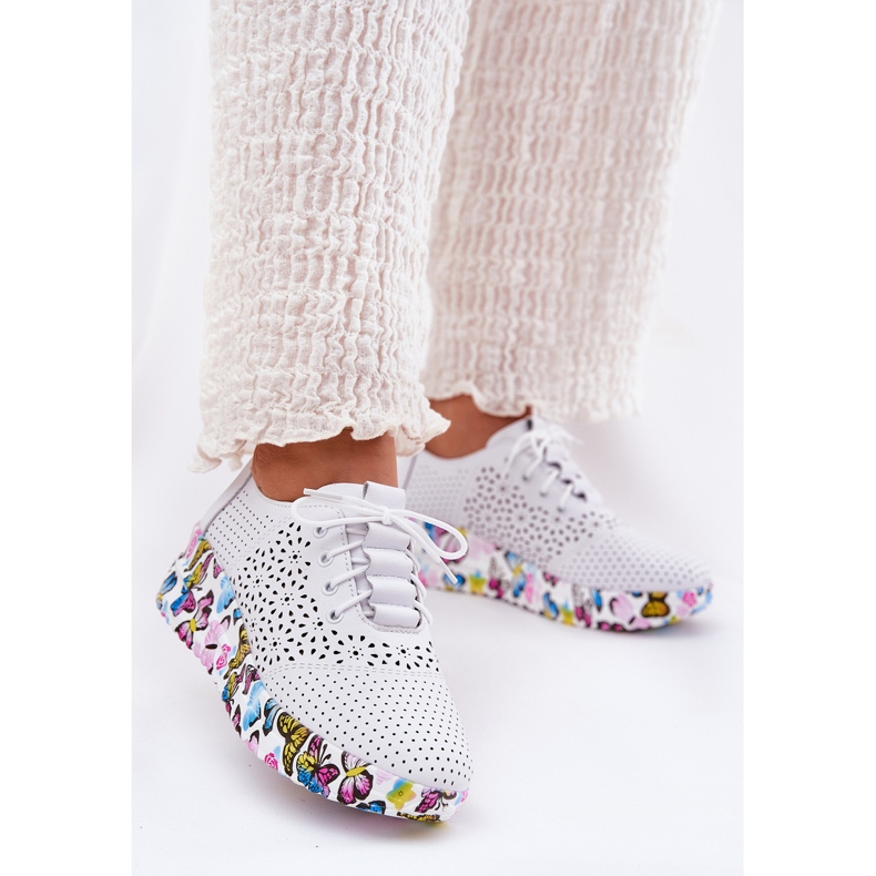 Læder Openwork Women's Shoes On Wedges Butterflies Artiker 56C1618 White hvid 2