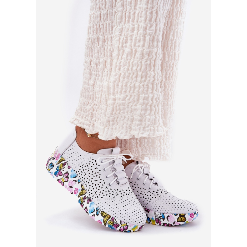 Læder Openwork Women's Shoes On Wedges Butterflies Artiker 56C1618 White hvid 1