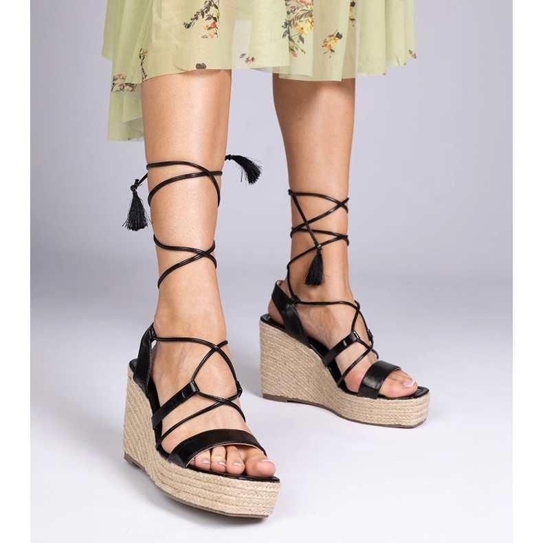 Sorte sandaler Espadrilles på kile 1