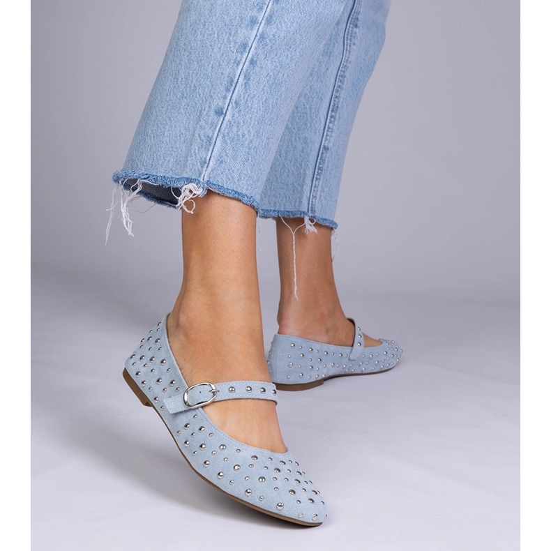 Blå ballerinaer med studs og spænder 1