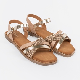 Golden Women's Sandals på en flad sål Sergio Leone gylden 1