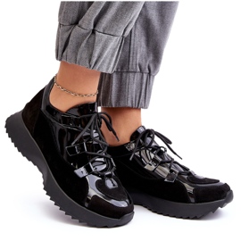 Læderlakerede kvinders sportssko M01/2 Zazoo Black sort 4