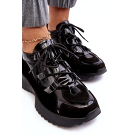Læderlakerede kvinders sportssko M01/2 Zazoo Black sort 3