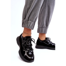 Læderlakerede kvinders sportssko M01/2 Zazoo Black sort 2