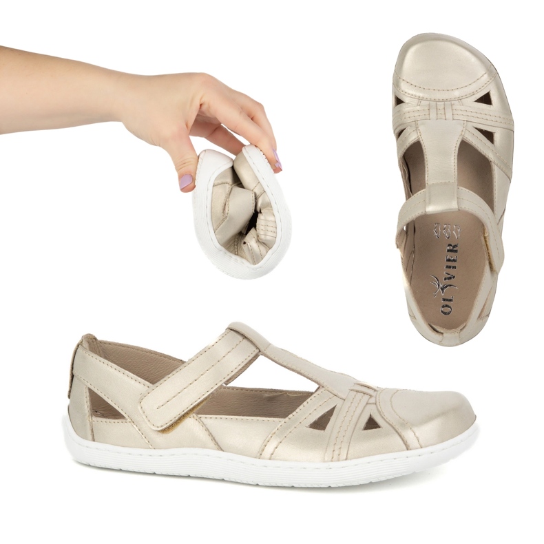 Kvinders barfodede sko Ultralekkie Olivier 1285 Halvformet velcro gylden 1