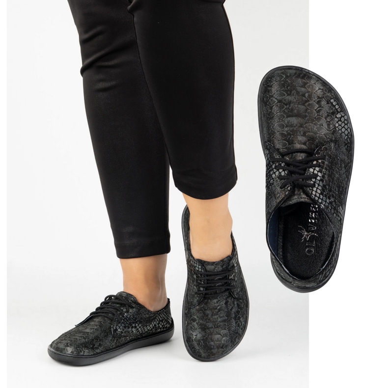 Olivier Barefoot kvinder minimalistiske sneakers 1288pol sort slange 2