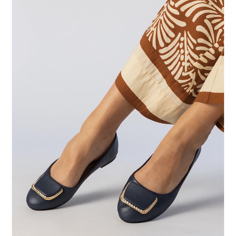Navy Blue Women's Ballerinas med zirkoner blå 1