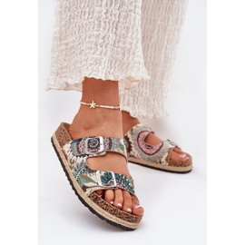 Mønstrede kvinders hjemmesko på en Cork-platform med Lee Cooper LCW-25-35-3483L flerfarvet beige 2