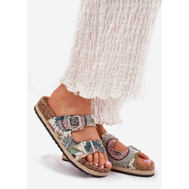 Mønstrede kvinders hjemmesko på en Cork-platform med Lee Cooper LCW-25-35-3483L flerfarvet beige 1