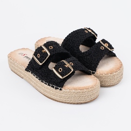 Seastar Sort flip flops på platformen med spænder 1