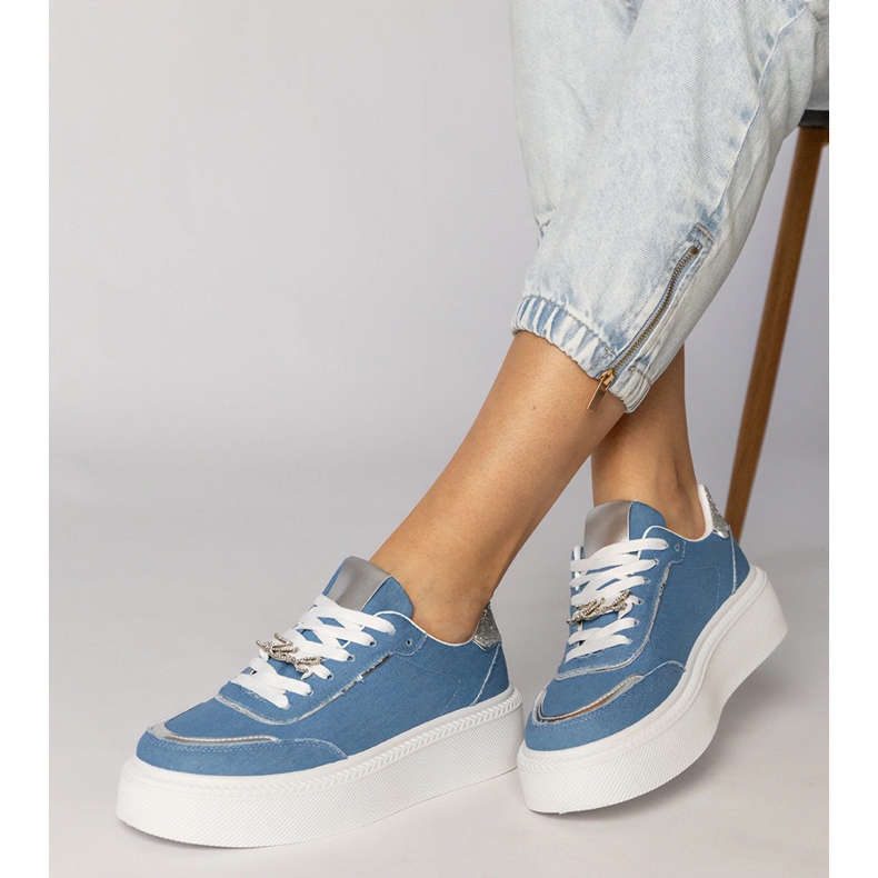 Denim sneakers dekoreret med glitter og zirkoner blå 1