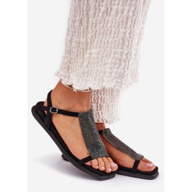 Flad elegante kvinders sandaler med Artiker 56C1370 Crystals Black sort 1