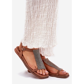 Flad elegante kvinders sandaler med artiker 56C1365 krystaller brune 1