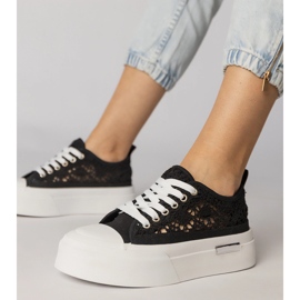 Sorte sneakers sneakers kvinders åbne arbejde 1