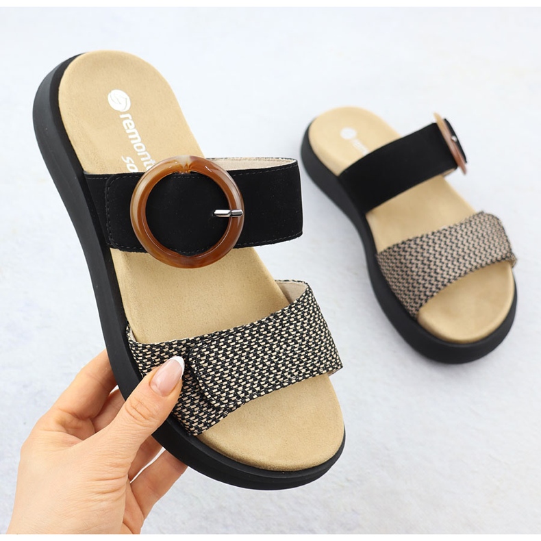 Kvinders velcro flip flops remonte D2N51-03 sort 1
