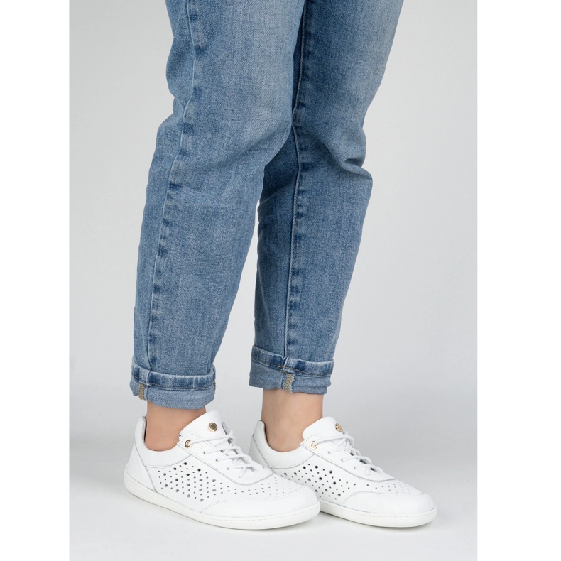 Olivier Barefoot kvinder minimalistiske sneakers 1769pol åbent arbejde hvidt 1