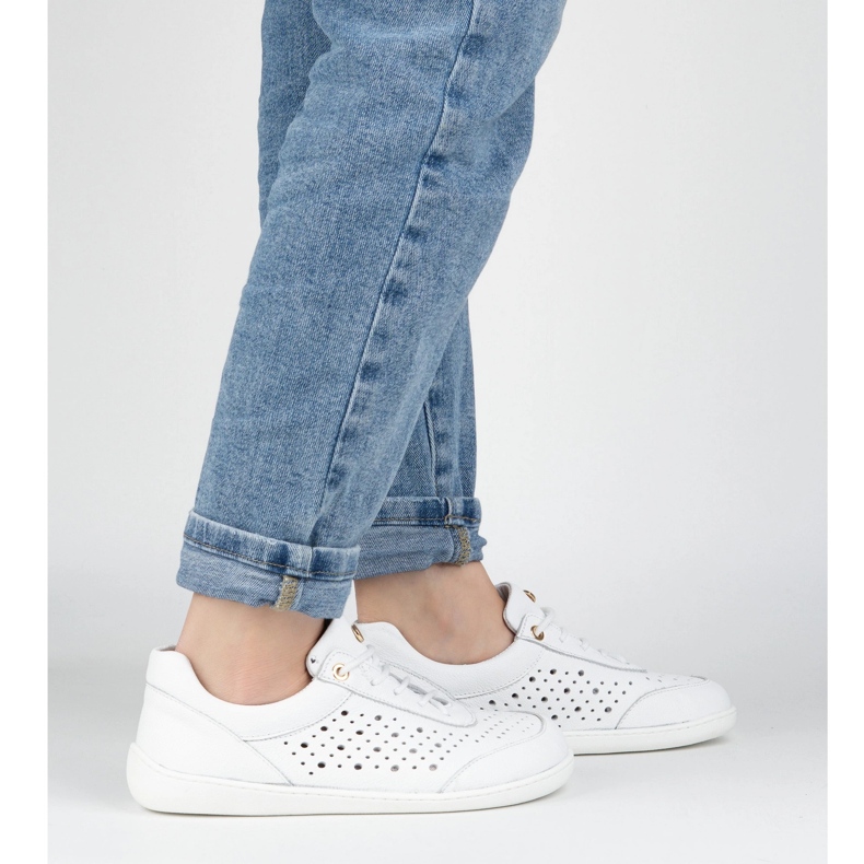 Olivier Barefoot kvinder minimalistiske sneakers 1769pol åbent arbejde hvidt 2
