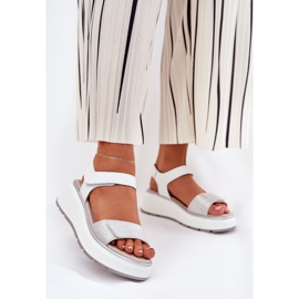 S.Barski Women's Leather Sandals Platform og Velcro Wedges S. Barski LR51-543 Sølv 2