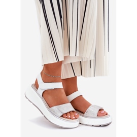 S.Barski Women's Leather Sandals Platform og Velcro Wedges S. Barski LR51-543 Sølv 1