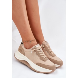 Big Star Kvinders ruskind sneakers på den store stjerne RR274A345 Hi-Poly Dark-Line Platform beige 1