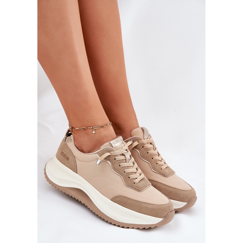 Big Star Kvinders ruskind sneakers på den store stjerne RR274A345 Hi-Poly Dark-Line Platform beige 1