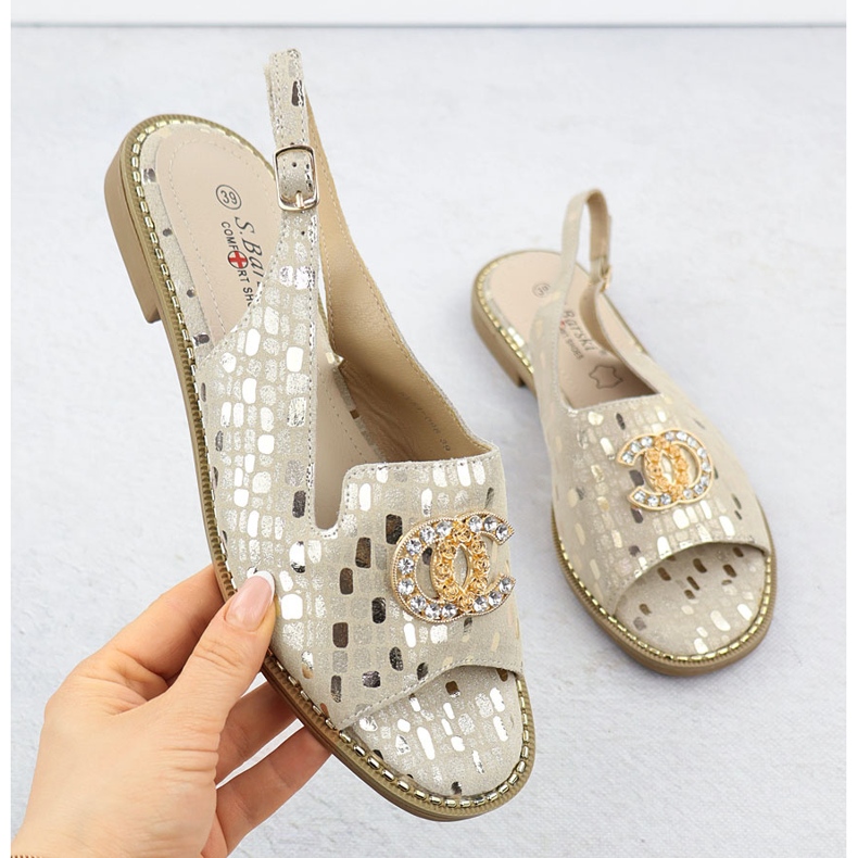 S.Barski Women's Leather Sandals Złote S. Barski Kv51-096 gylden 1