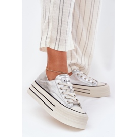 Kvinders læder -sneakers på GoE RR2N4108 Silver Platform sølv 2