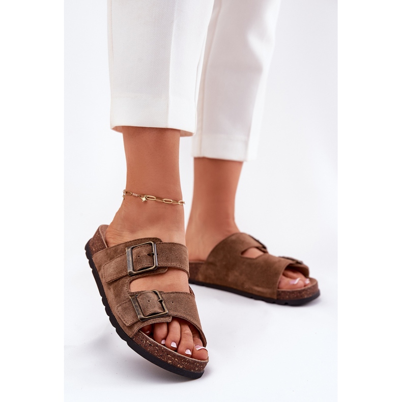 Ruskind flip flops med kvinders spænde panto fino RR267024 brun 2