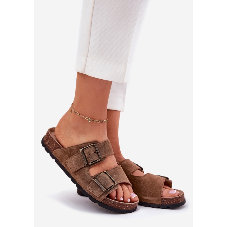 Ruskind flip flops med kvinders spænde panto fino RR267024 brun 1