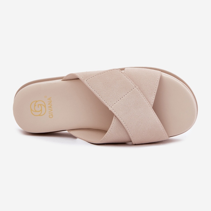 Kvinders flip flops på platformen med sammenflettede beige striber 2