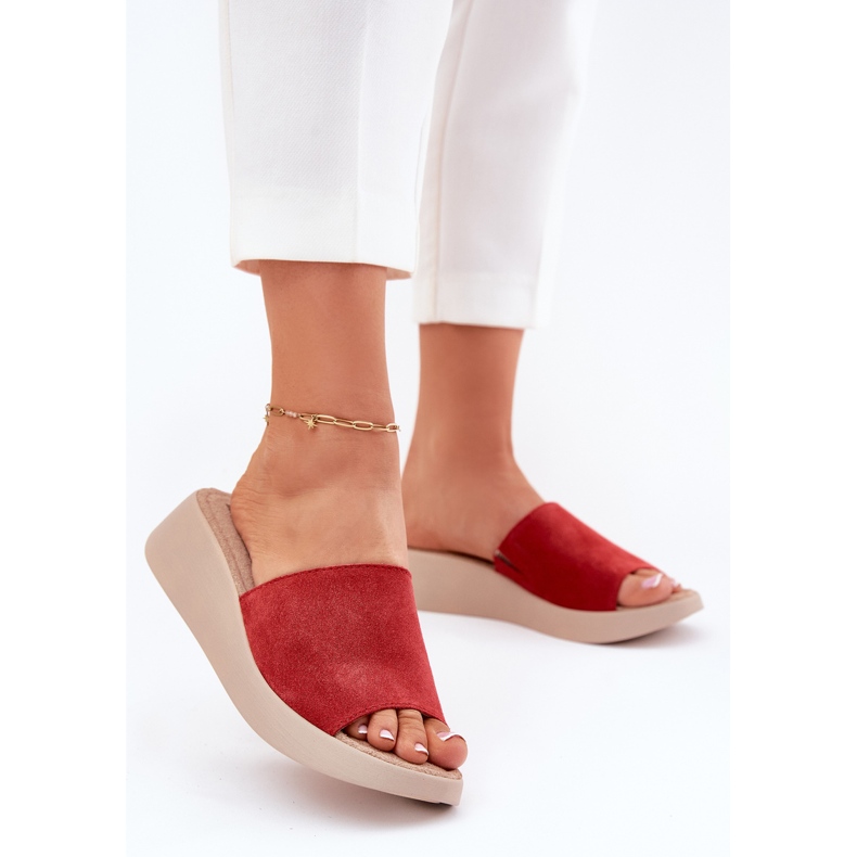Kvinders ruskind flip flops på Panto Fino RR267040 kile rød 2